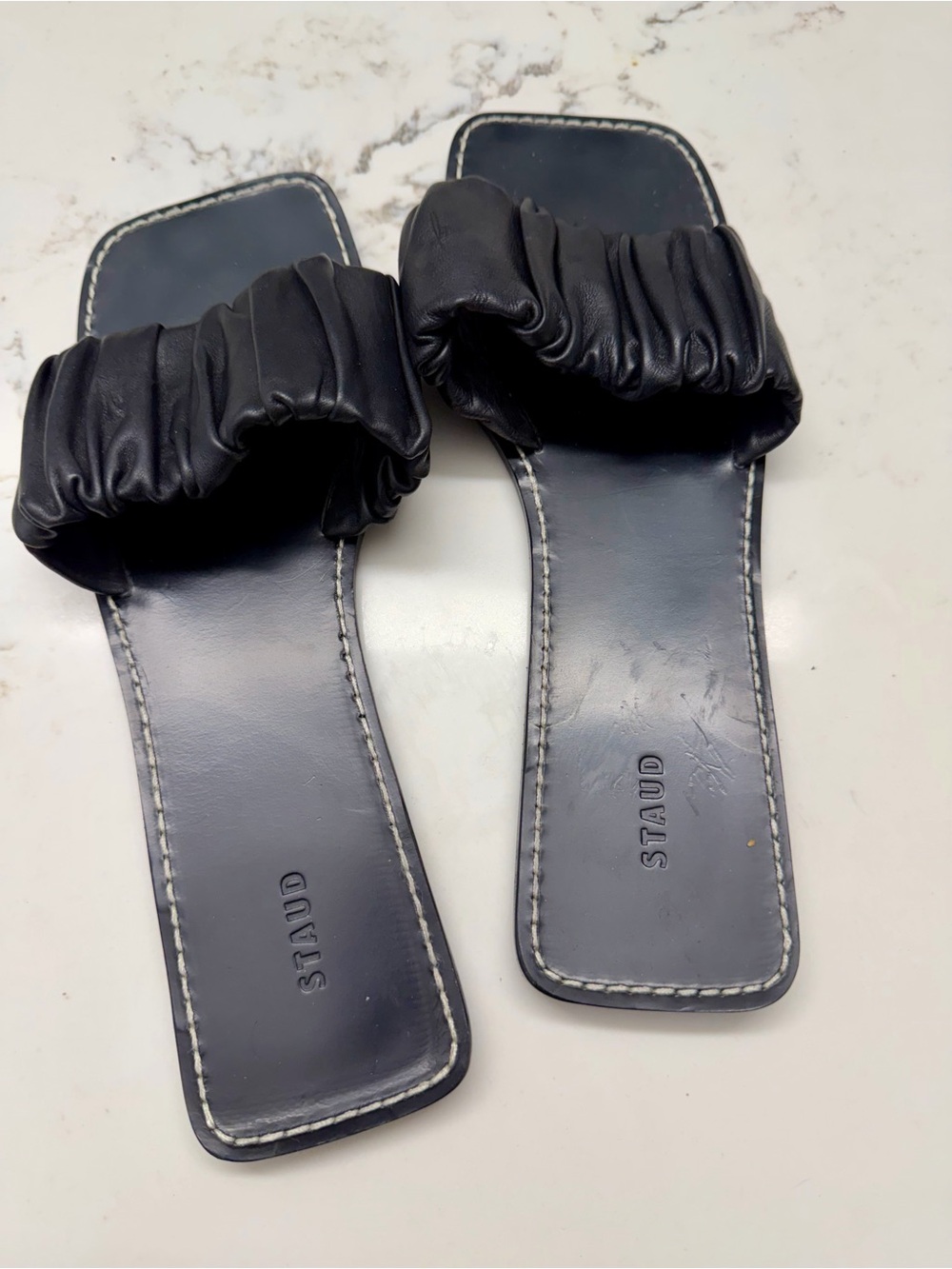 STAUD Nina Black Ruched Slide Sandals size 41 - Picture 2 of 6